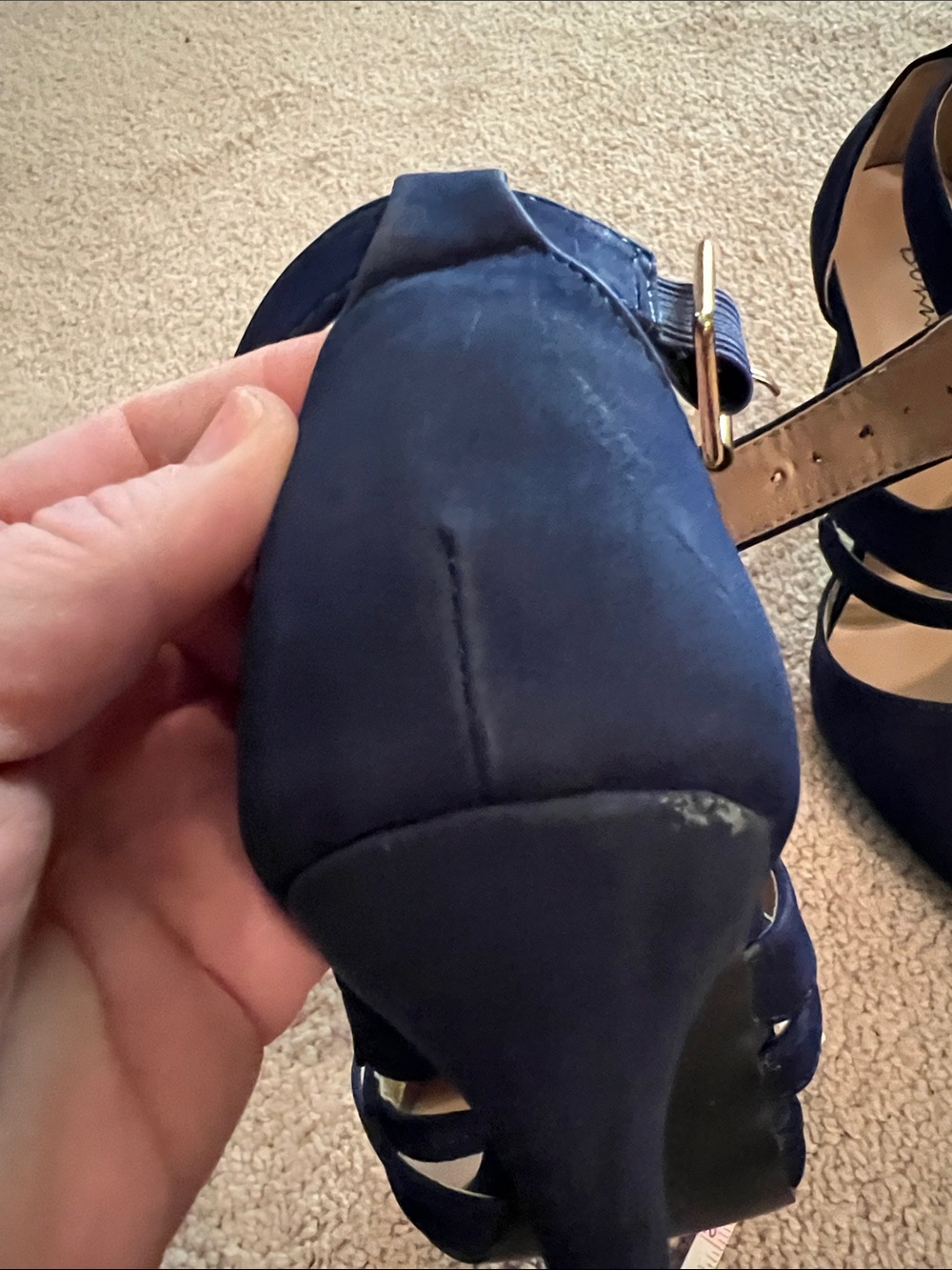 Bonnibel Navy Pointed-Toe Triple-Strap Heels - Picture 6 of 8